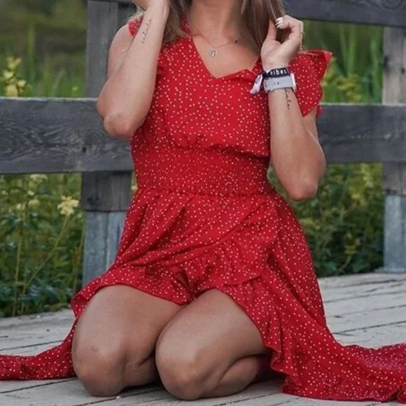 RED Boho Polka Dot Butterfly Sleeve Maxi Dress - Picture 6 of 6